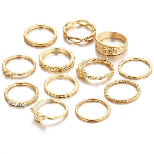 Midi ringar set guld 12st - One size