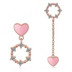 köp billiga smycken accesoarer Pink Love Heart Asymmetrical zirkon Örhängen 925 sterling Silver