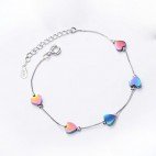 925 Sterling silver armband med färgskiftande regnbågshjärtan