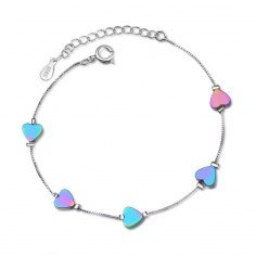 925 Sterling silver armband med färgskiftande regnbågshjärtan