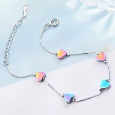 925 Sterling silver armband med färgskiftande regnbågshjärtan 2