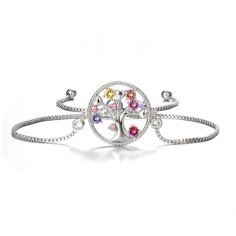 Vackert 925 silverarmband: Livets Träd, färgade kristaller, justerbart. 2