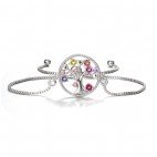 Vackert 925 silverarmband: Livets Träd, färgade kristaller, justerbart.