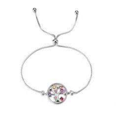 Vackert 925 silverarmband: Livets Träd, färgade kristaller, justerbart.