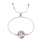 Vackert 925 silverarmband: Livets Träd, färgade kristaller, justerbart.